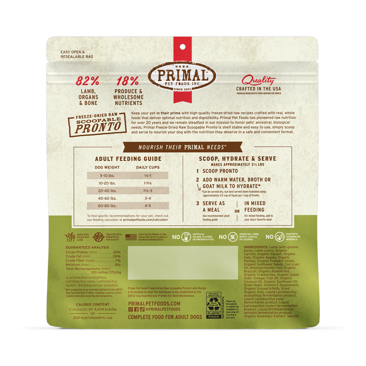 Primal Freeze-Dried Raw Pronto Lamb Dog Food