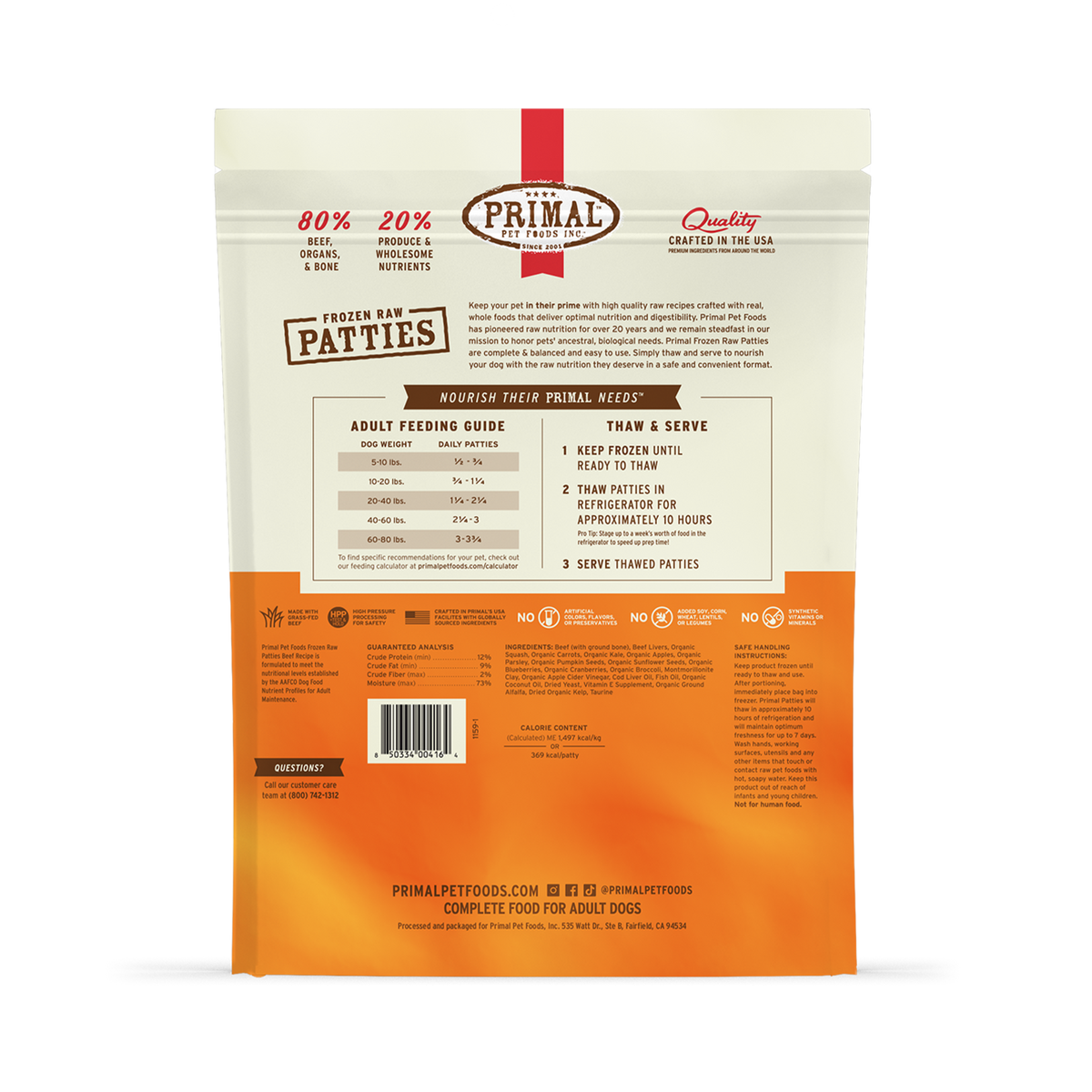 Primal Frozen Patties Beef Raw Dog Food