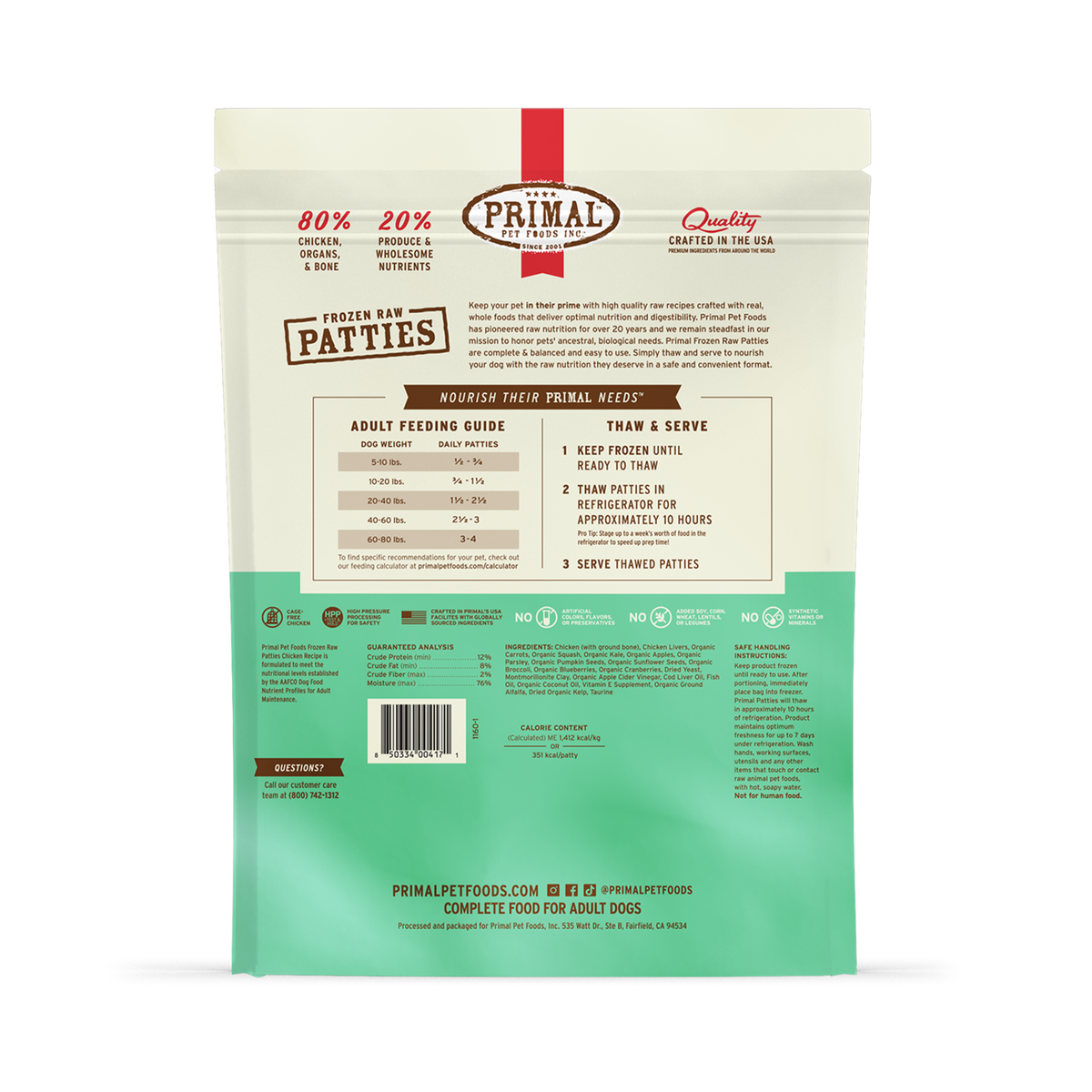 Primal Frozen Patties Chicken Raw Dog Food
