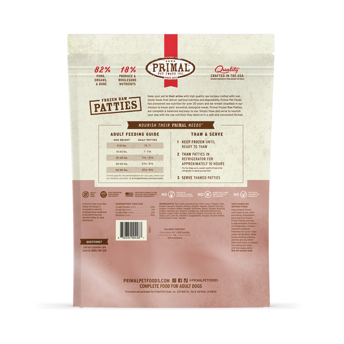 Primal Frozen Patties Pork Raw Dog Food