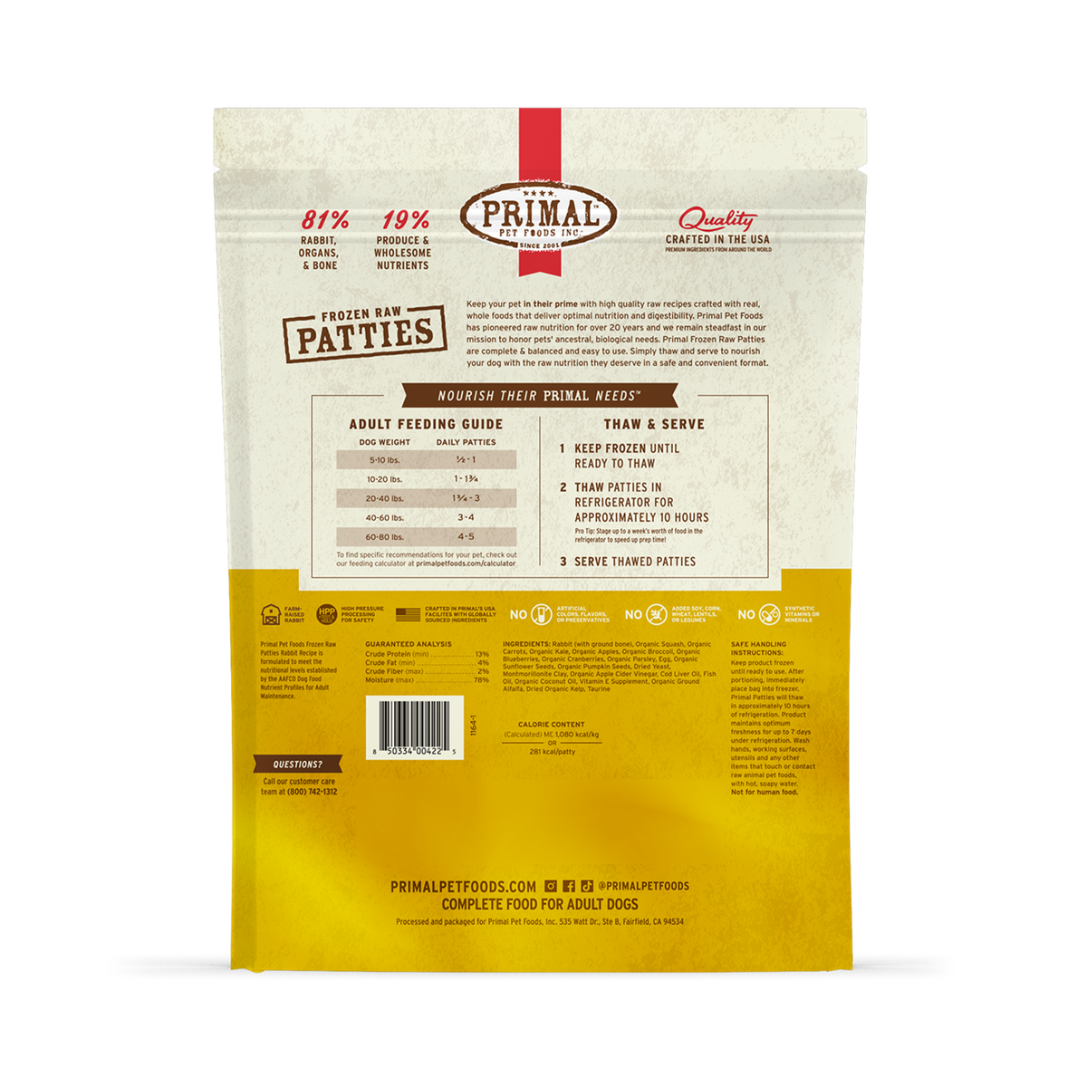 Primal Frozen Patties Rabbit Raw Dog Food