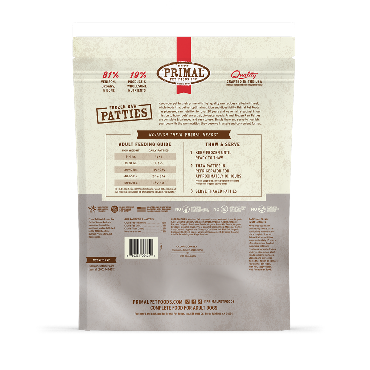Primal Frozen Patties Venison Raw Dog Food