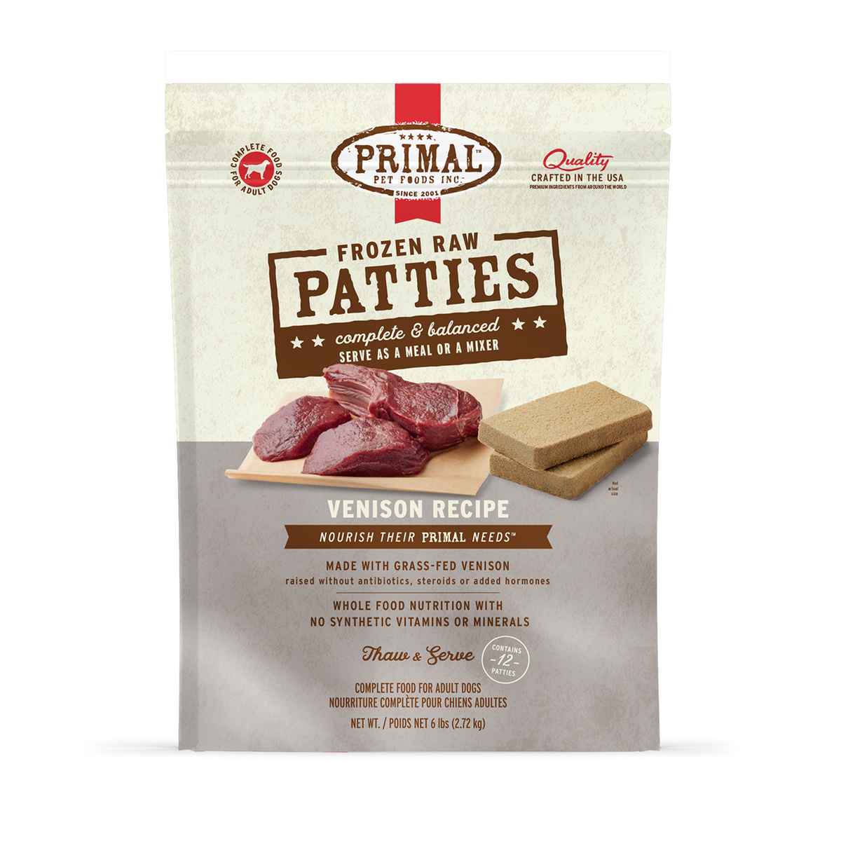 Primal Frozen Patties Venison Raw Dog Food