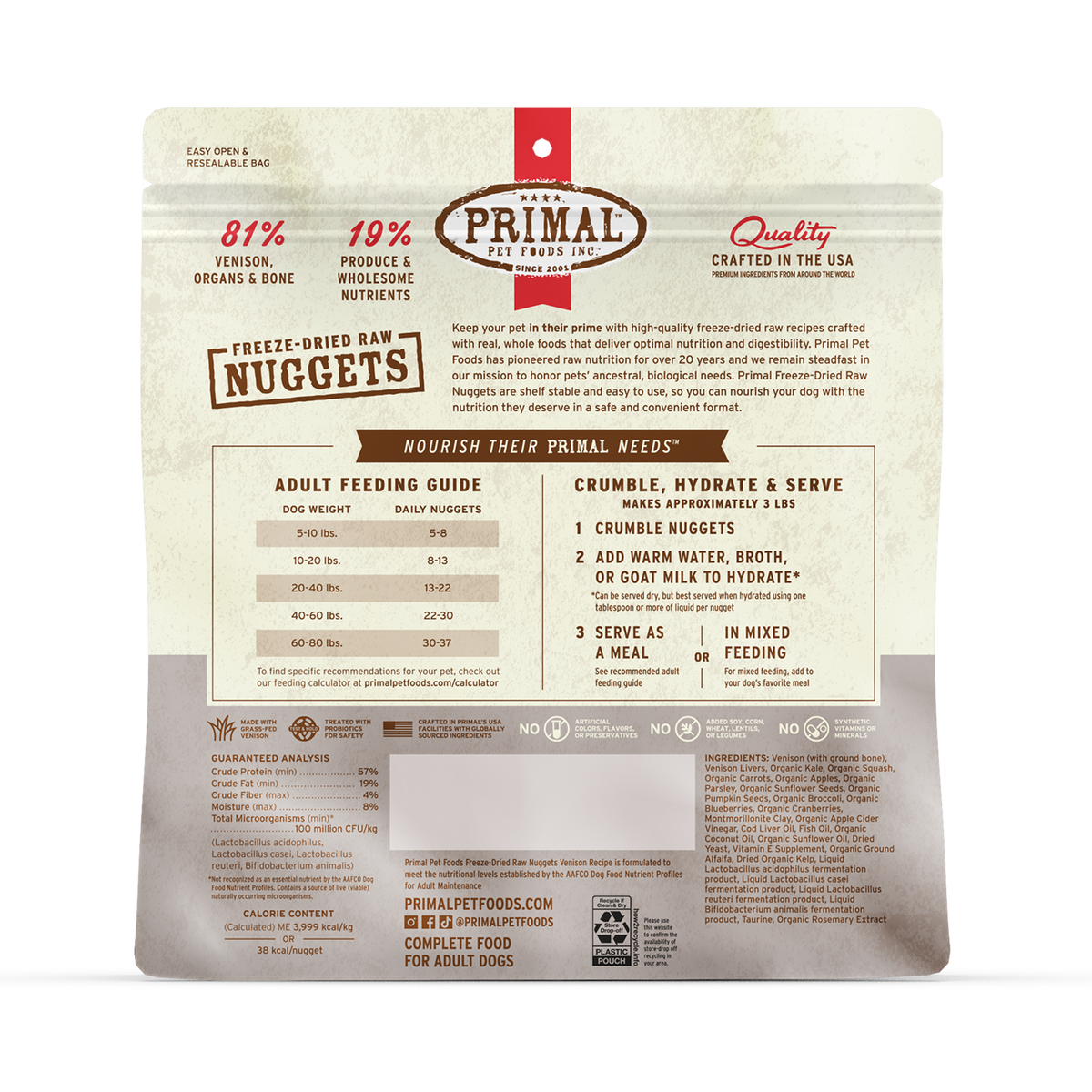 Primal Freeze-Dried Raw Nuggets Venison Dog Food