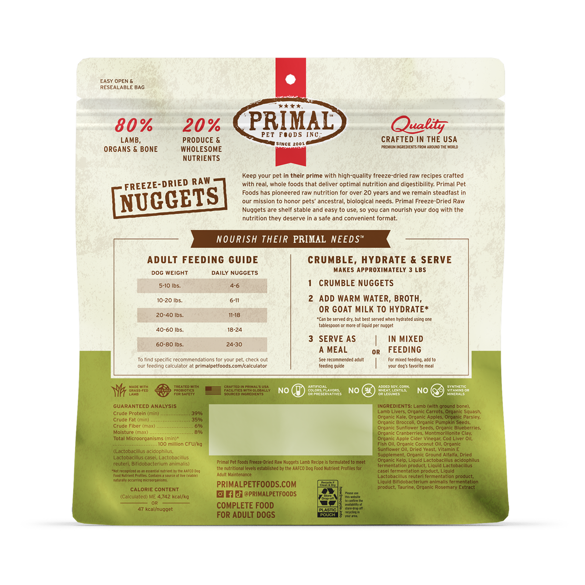 Primal Freeze-Dried Raw Nuggets Lamb Dog Food