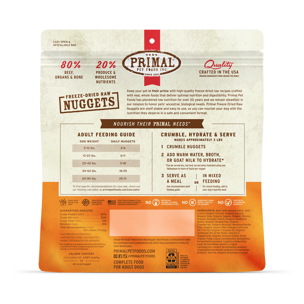 Primal Freeze-Dried Raw Nuggets Beef Dog Food