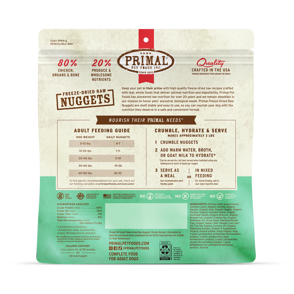Primal Freeze-Dried Raw Nuggets Chicken Dog Food