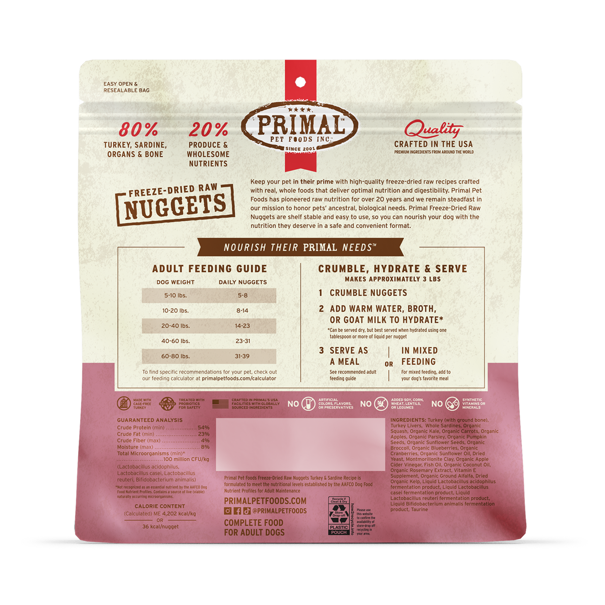 Primal Freeze-Dried Raw Nuggets Turkey &amp; Sardine Dog Food