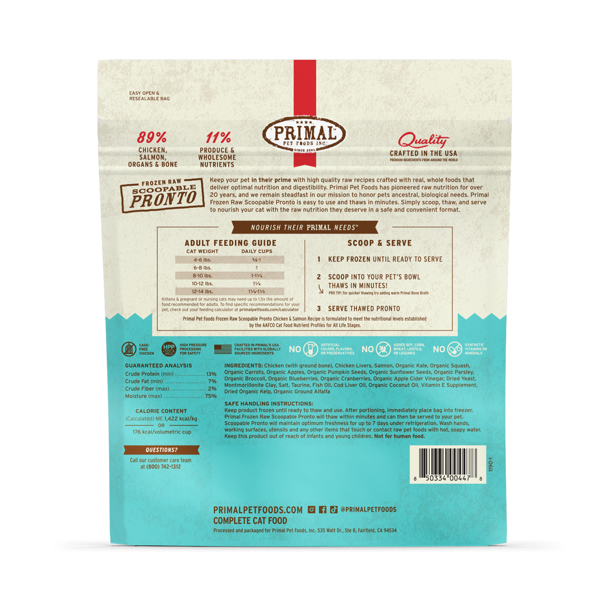 Primal Frozen Pronto Chicken &amp; Salmon Raw Cat Food