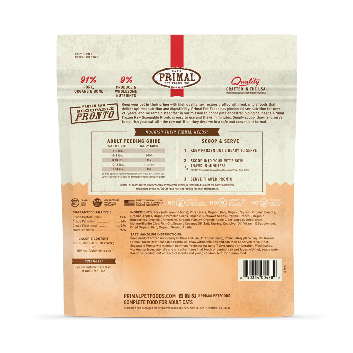 Primal Frozen Pronto Pork Raw Cat Food