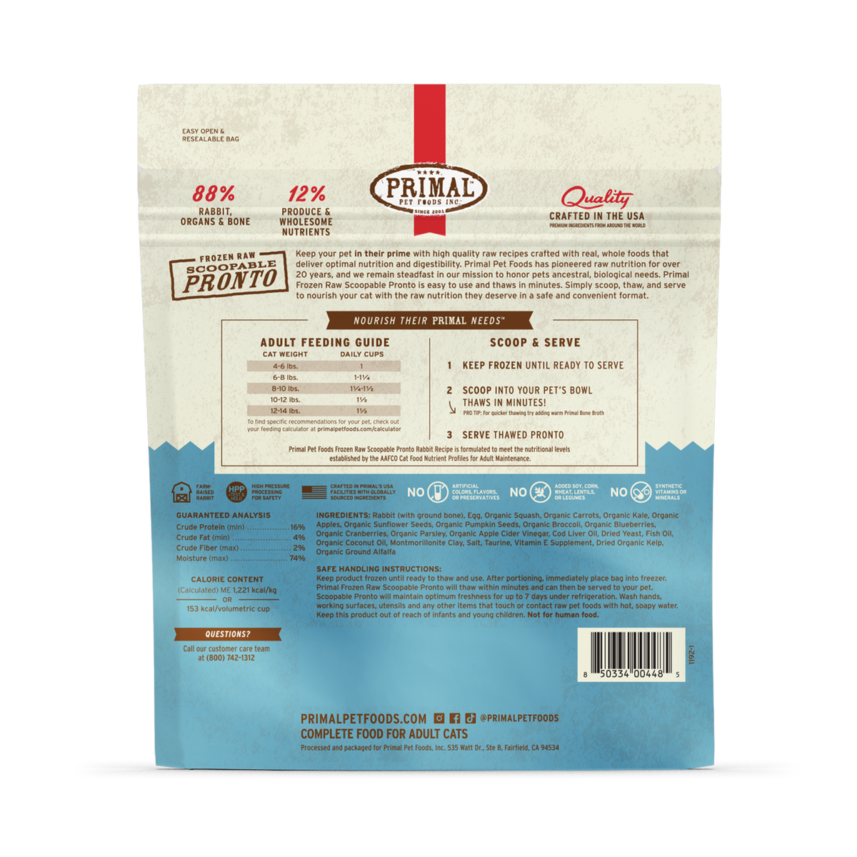 Primal Frozen Pronto Rabbit Raw Cat Food