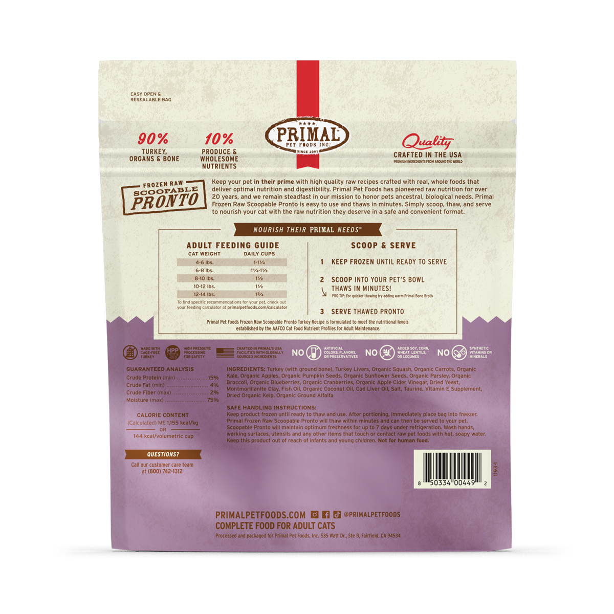 Primal Frozen Pronto Turkey Raw Cat Food