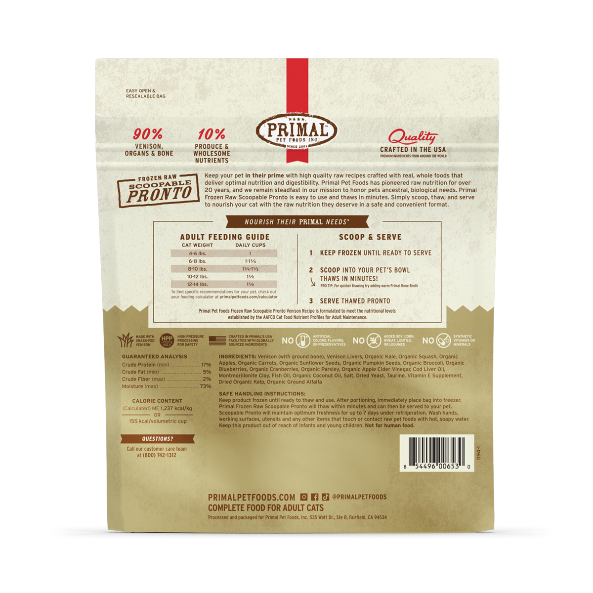 Primal Frozen Pronto Venison Raw Cat Food