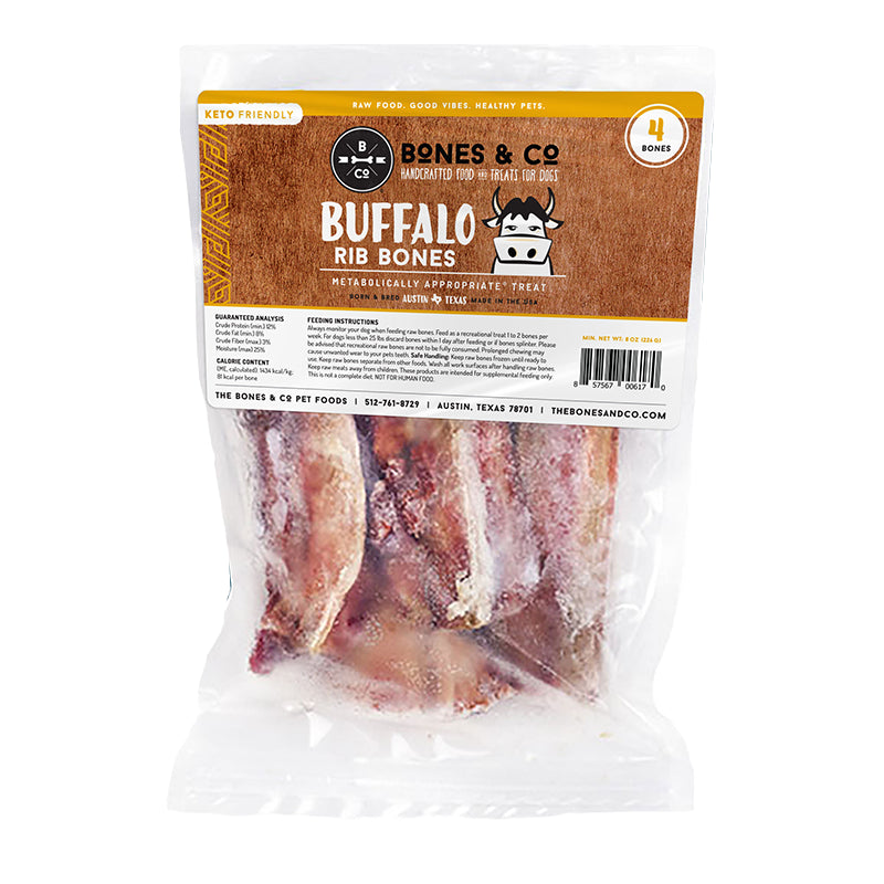 The Bones &amp; Co Frozen Raw Buffalo Rib Bones Dog &amp; Cat Chews