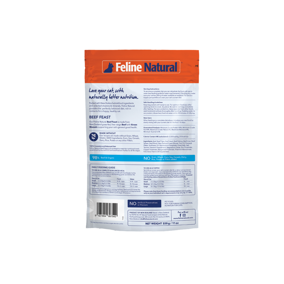 Feline Natural Freeze-Dried Beef Feast Topper or Cat Food