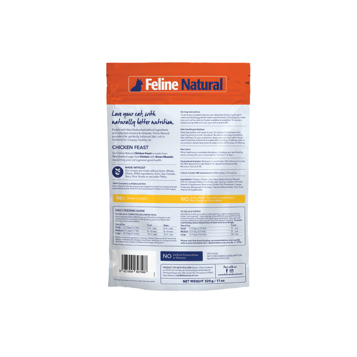 Feline Natural Freeze-Dried Chicken Feast Topper or Cat Food