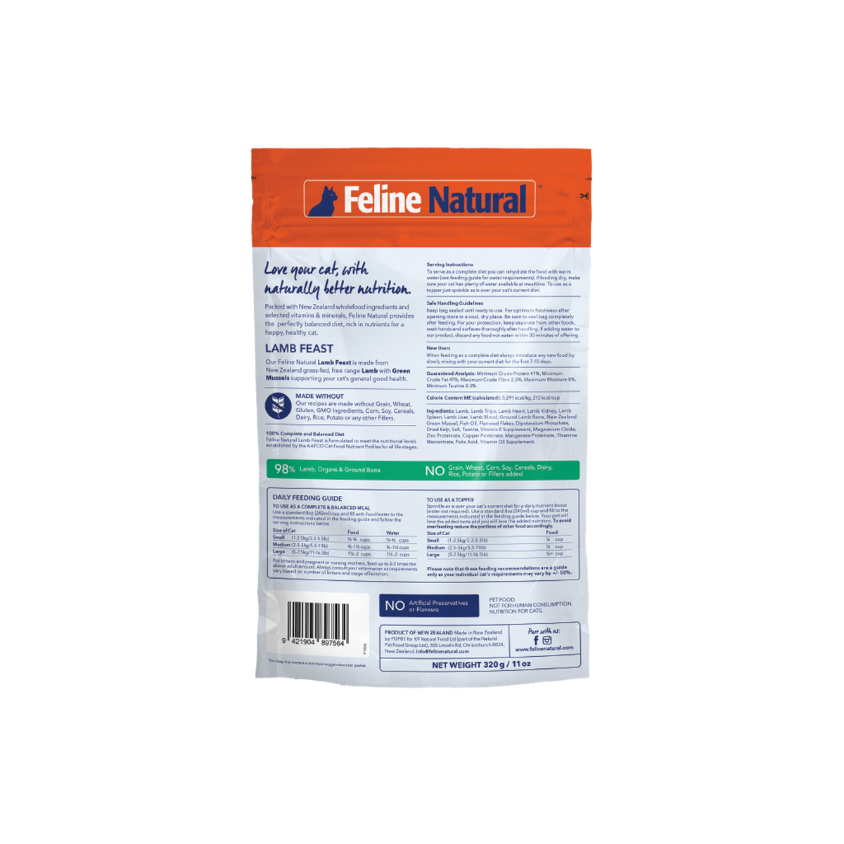 Feline Natural Freeze-Dried Lamb Feast Topper or Cat Food