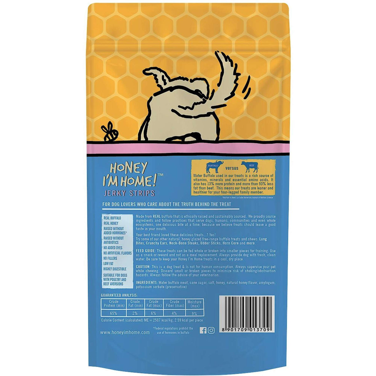 Honey I&#39;m Home! Water Buffalo Jerky Strips Dog Treats