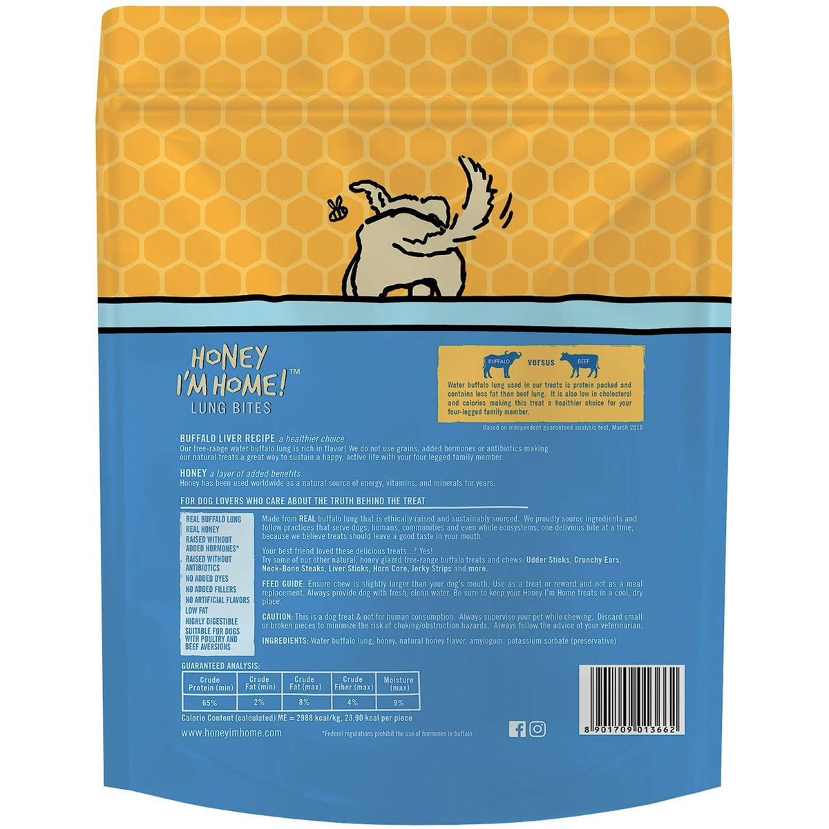Honey I&#39;m Home! Water Buffalo Lung Bites Dog Treats