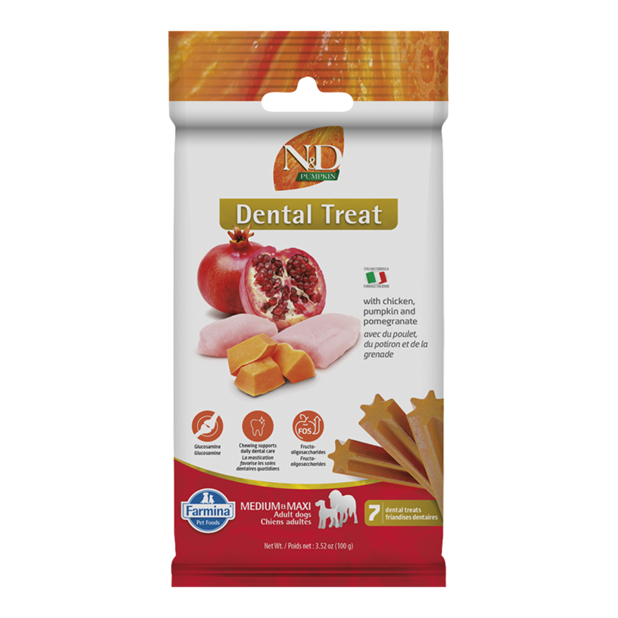 Farmina N&D Pumpkin Dental Treats with Chicken, Pumpkin & Pomegranate Medium & Maxi Dog Treats