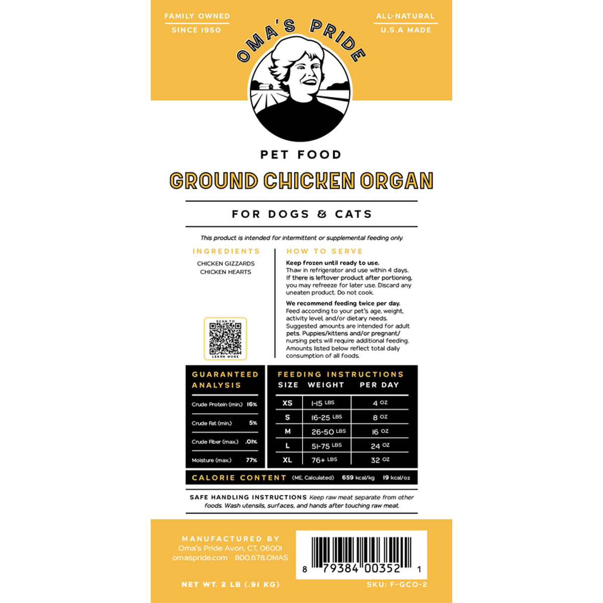 Oma&#39;s Pride Frozen Raw Ground Chicken Organ for Dogs &amp; Cats