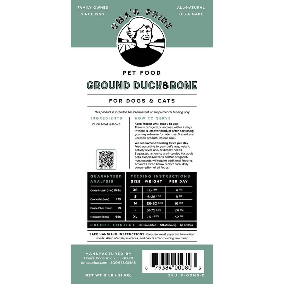 Oma&#39;s Pride Frozen Raw Ground Duck &amp; Bone for Dogs &amp; Cats