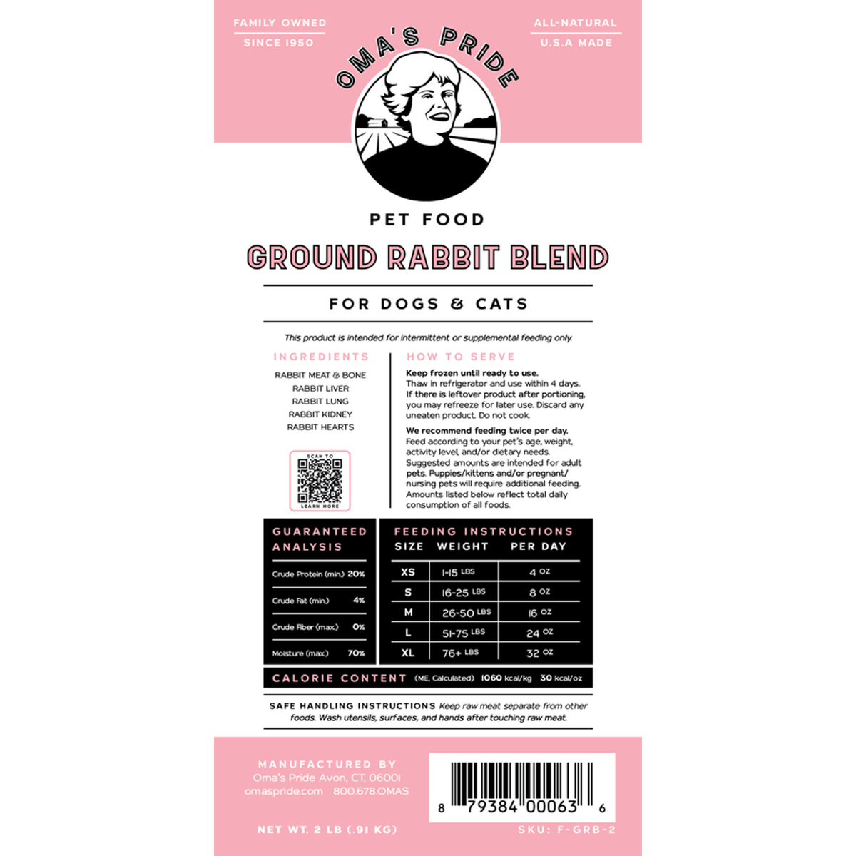Oma&#39;s Pride Frozen Raw Ground Rabbit for Dogs &amp; Cats
