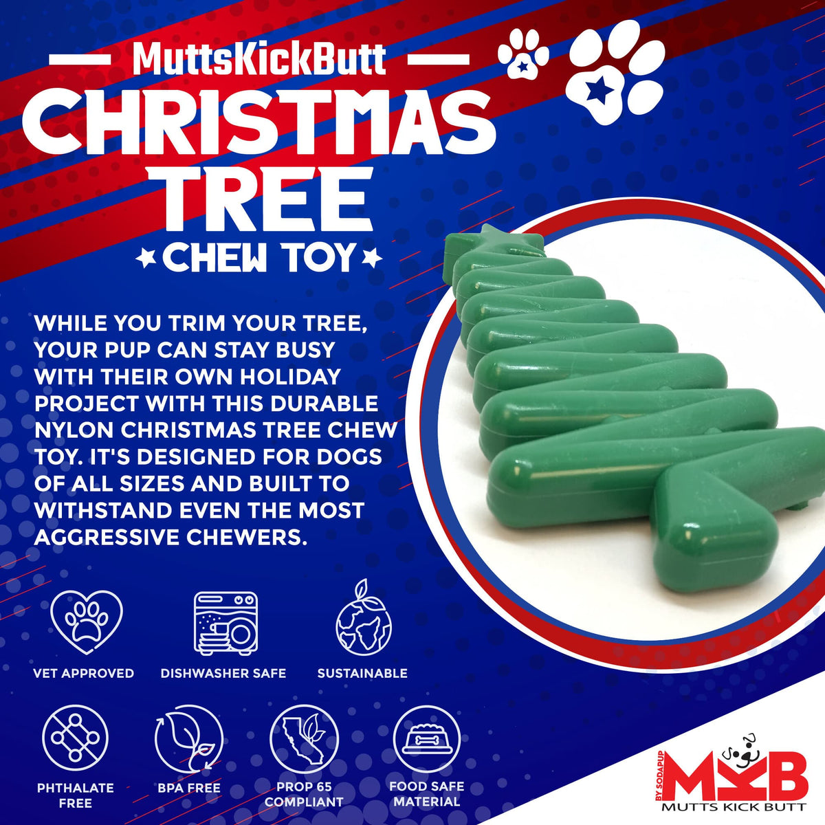 SodaPup Christmas Tree Ultra Durable Nylon Dog Chew Toy