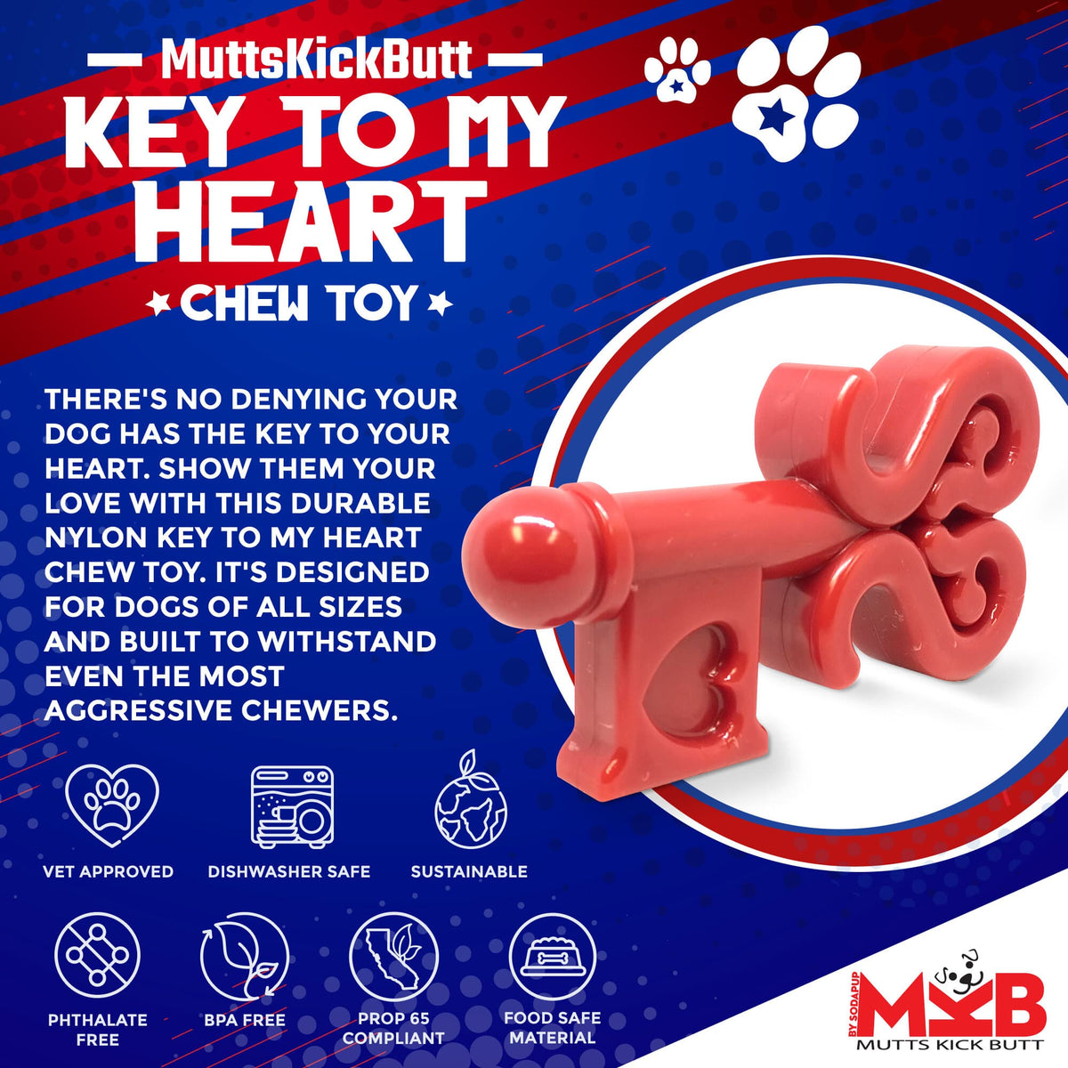 SodaPup Key to My Heart Ultra Durable Nylon Dog Chew Toy