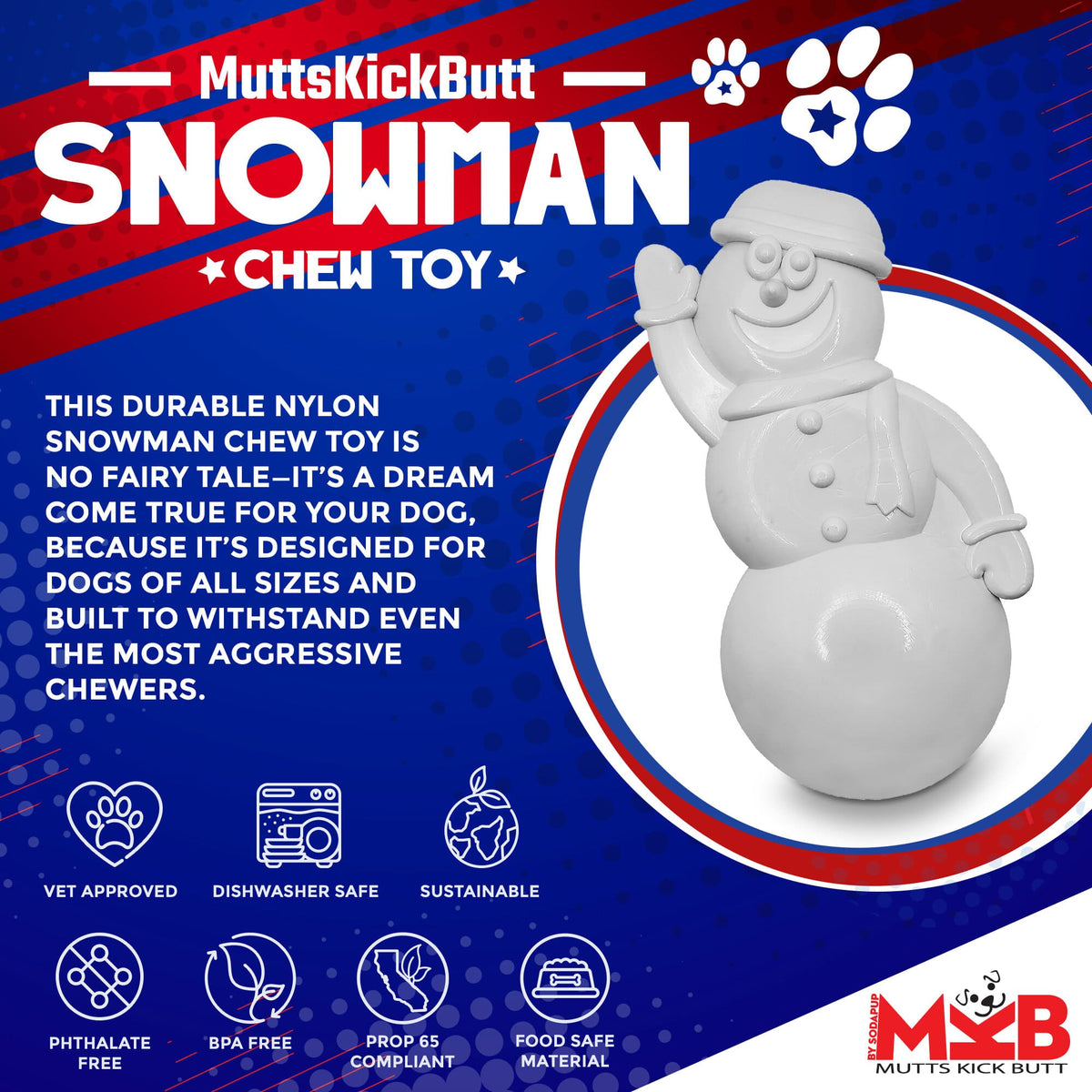 SodaPup Snowman Ultra Durable Nylon Dog Chew Toy