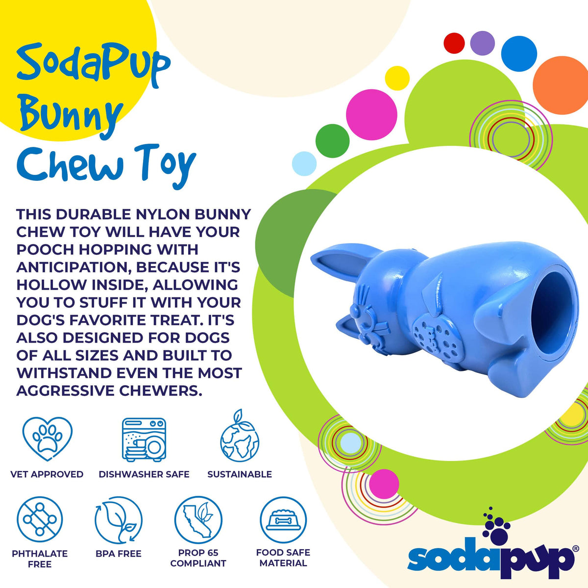 SodaPup Bunny Durable Nylon Chew and Enrichment Toy