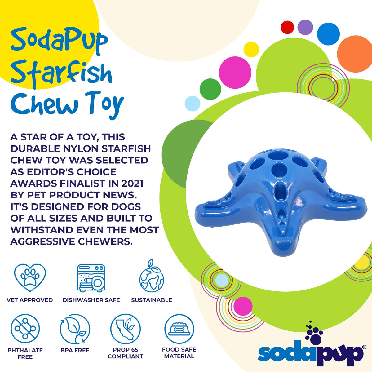 SodaPup Starfish Ultra Durable Nylon for Aggressive Chewers Dog Chew Toy