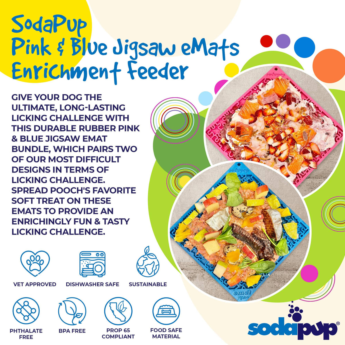 SodaPup Large Blue Jigsaw & Large Pink Jigsaw eMat Lick Mat Bundle