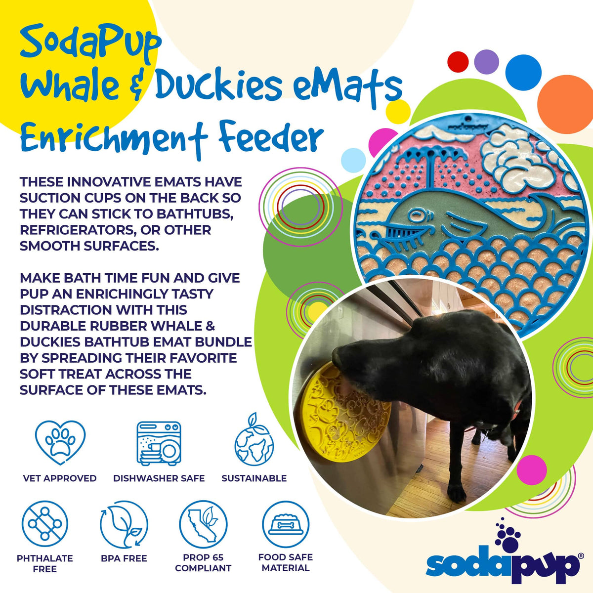 SodaPup Large Blue Whale & Large Yellow Duckies Bathtub eMat Lick Mat Bundle