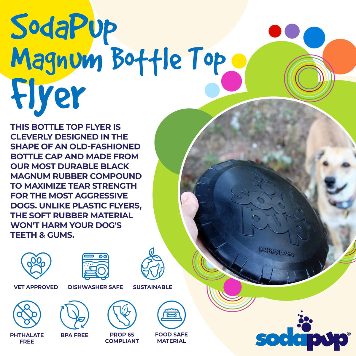 SodaPup Magnum Bottle Top Flyer Ultra Durable Rubber Retrieving Frisbee Dog Toy