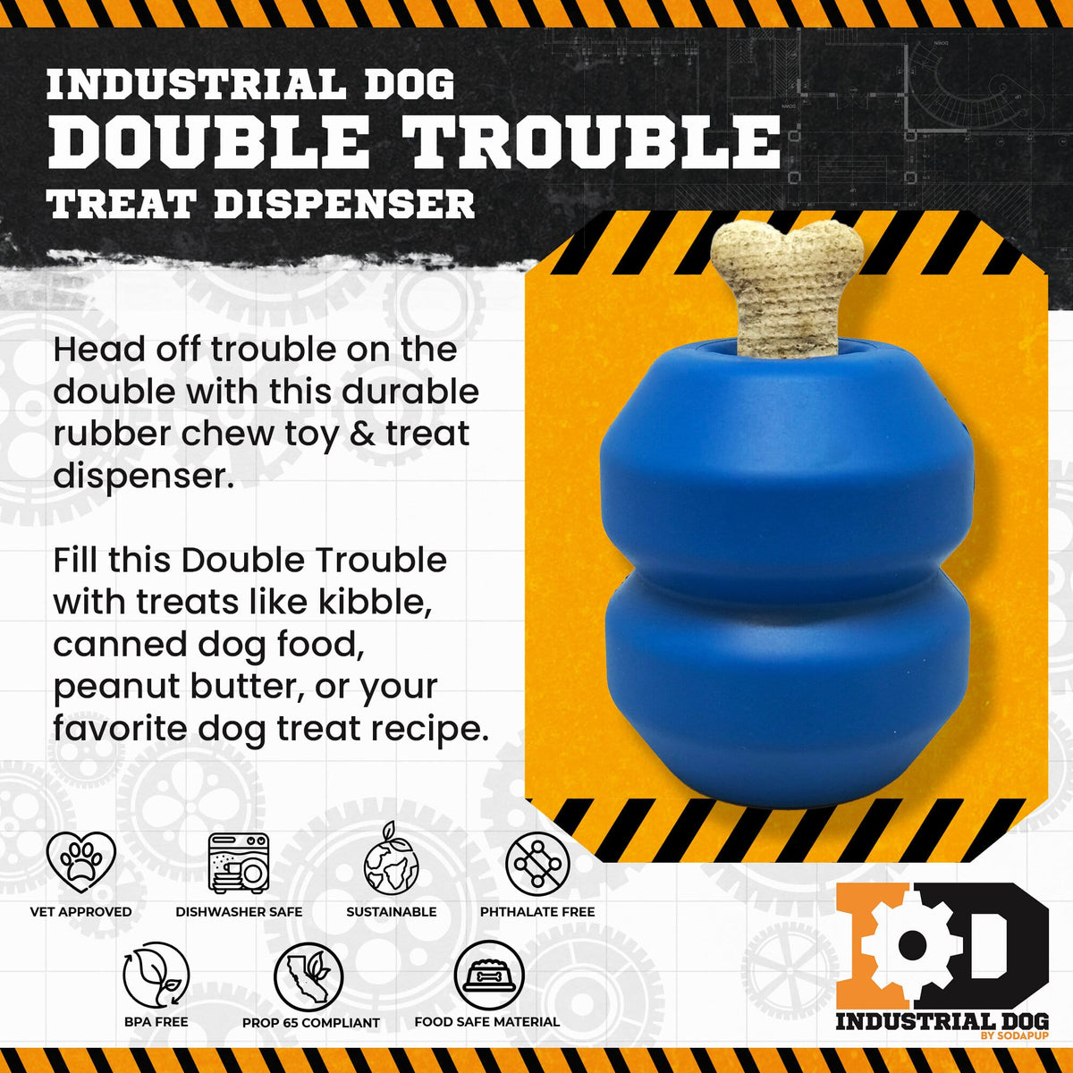 SodaPup ID Double Trouble Durable Rubber Chew Toy and Treat Dispenser