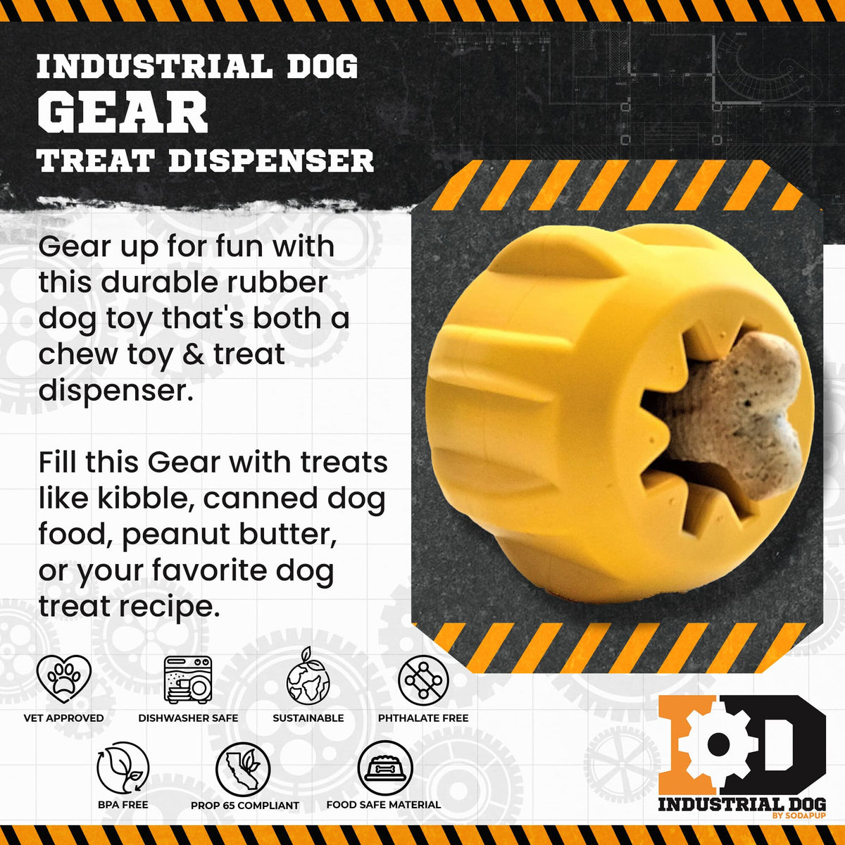 SodaPup ID Gear Treat Pocket Durable Rubber Treat Holder and Chew Toy