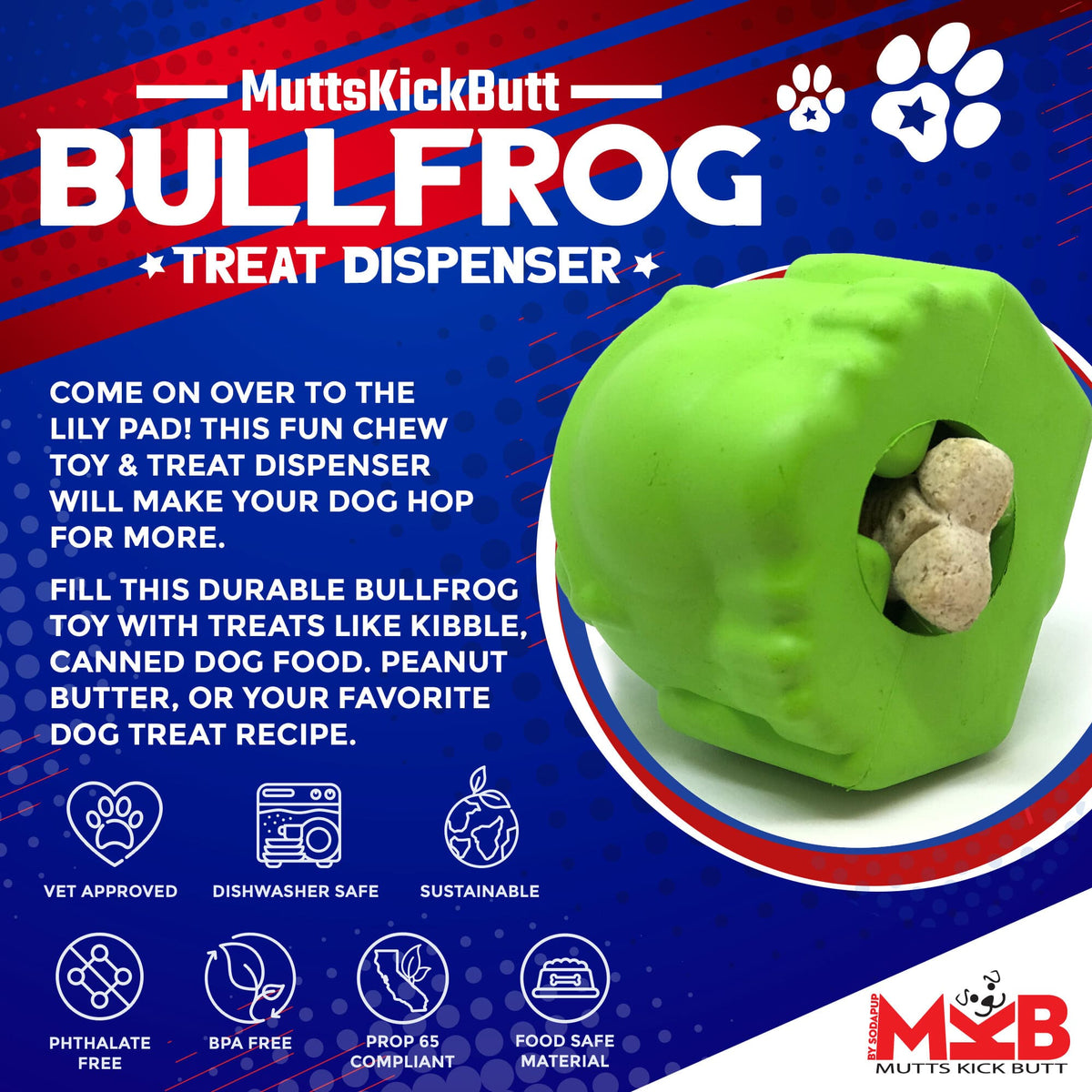 SodaPup Bull Frog Durable Rubber Chew Toy & Treat Dispenser