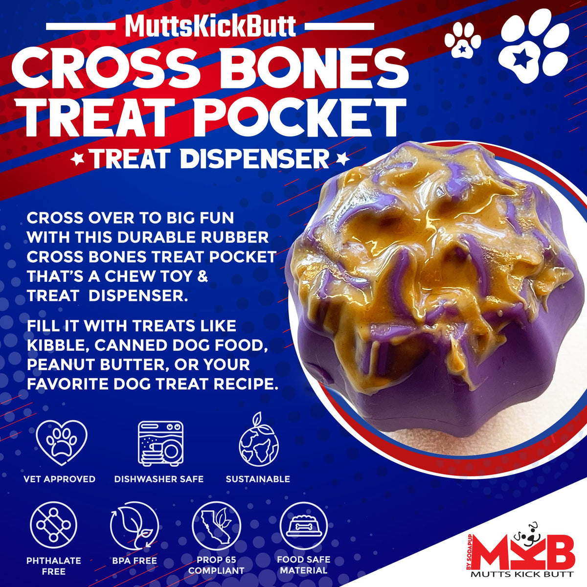 SodaPup Cross Bones Chew Toy and Treat Pocket
