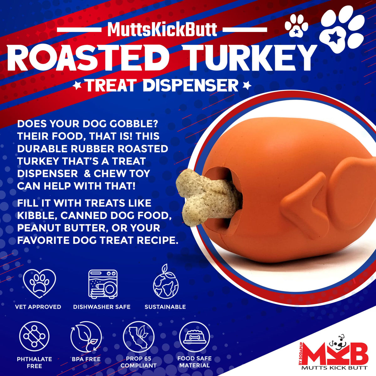 SodaPup Roasted Turkey Durable Rubber Chew Toy & Treat Dispenser