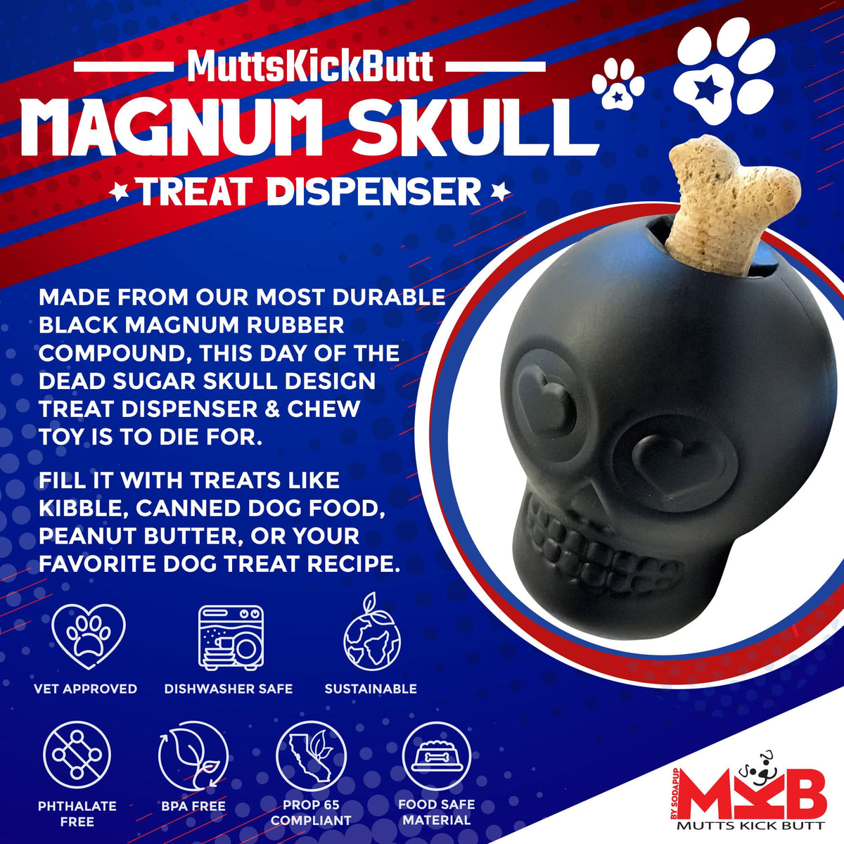 SodaPup Magnum Sugar Skull Ultra-Durable Chew Toy & Treat Dispenser for Dogs