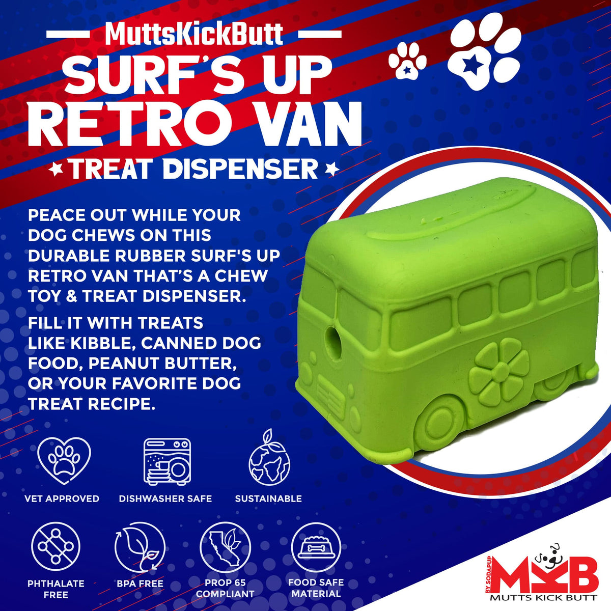 SodaPup Surf's Up! Retro Van  Durable Chew Toy & Treat Dispenser