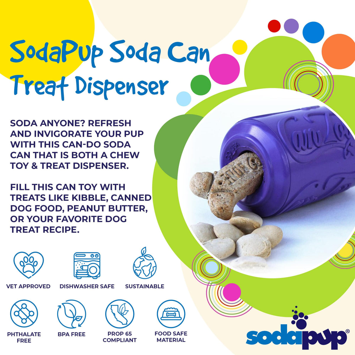SodaPup Can Toy Durable Rubber Chew Toy & Treat Dispenser for Average Chewer