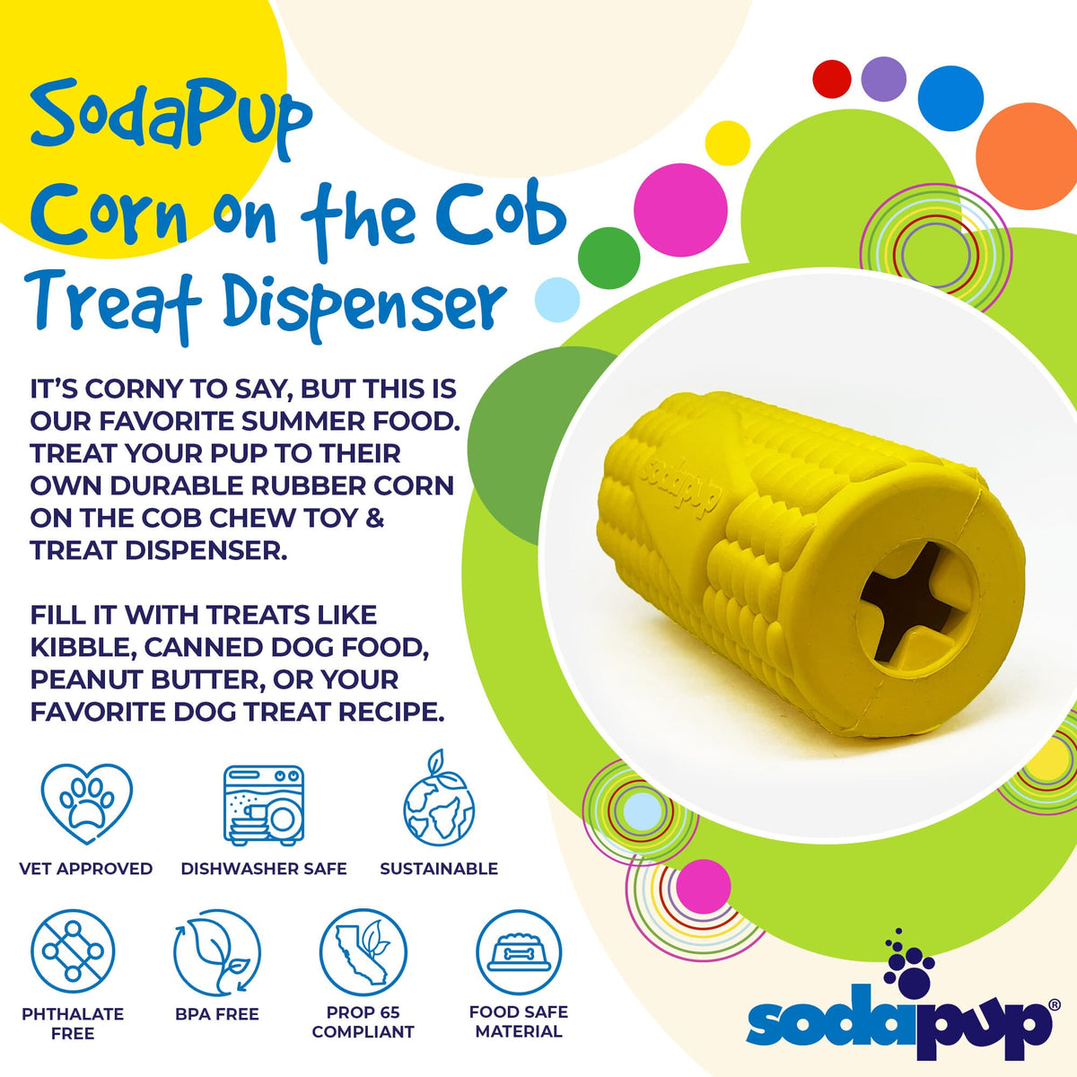 SodaPup Corn on the Cob Durable Rubber Treat Dispenser