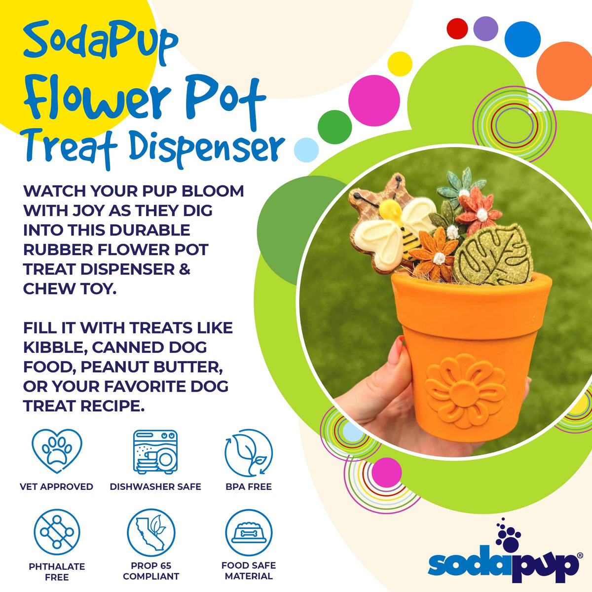SodaPup Large Flower Pot Durable PUP-X Rubber Treat Dispenser & Enrichment Toy