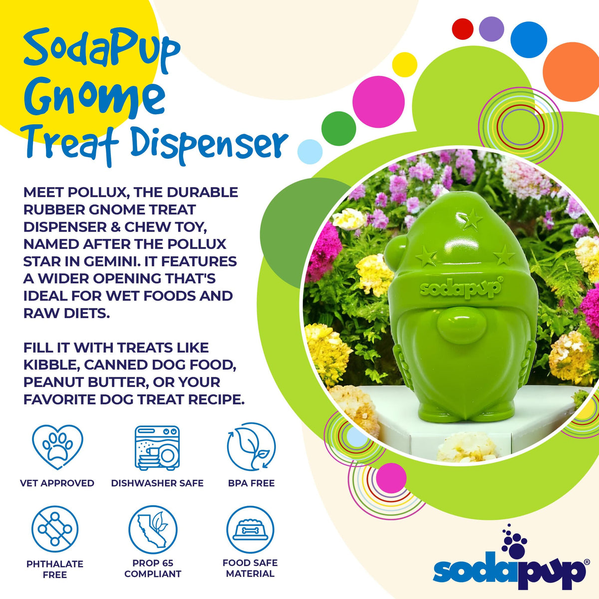 SodaPup Gnome Durable PUP-X  Rubber Chew Toy & Treat Dispenser