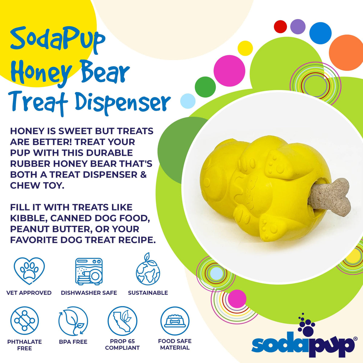 SodaPup Honey Bear Durable Rubber Treat Dispenser