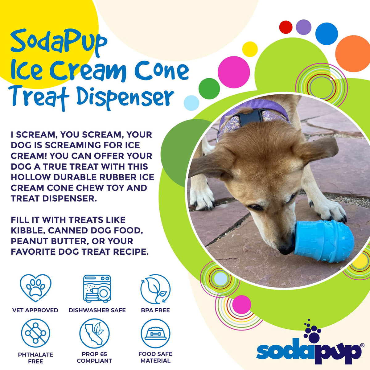 SodaPup Ice Cream Cone Durable PUP-X Rubber Chew Toy and Treat Dispenser