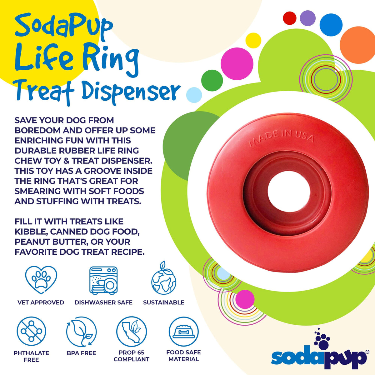SodaPup Life Ring Durable Rubber Chew Toy & Treat Dispenser