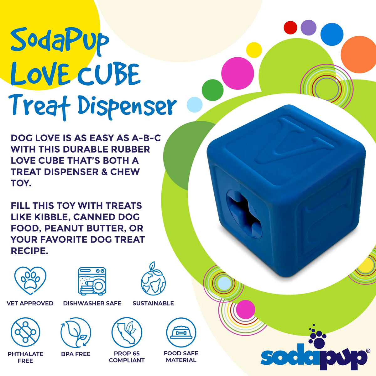 SodaPup Love Cube Durable Rubber Chew Toy & Treat Dispenser